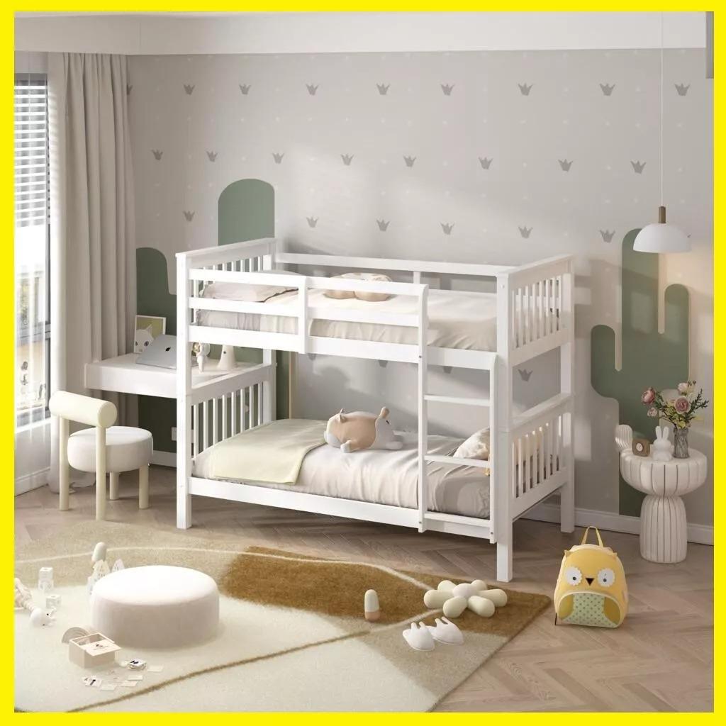 Single Wooden Bunk Bed For Kids In Grey And White
