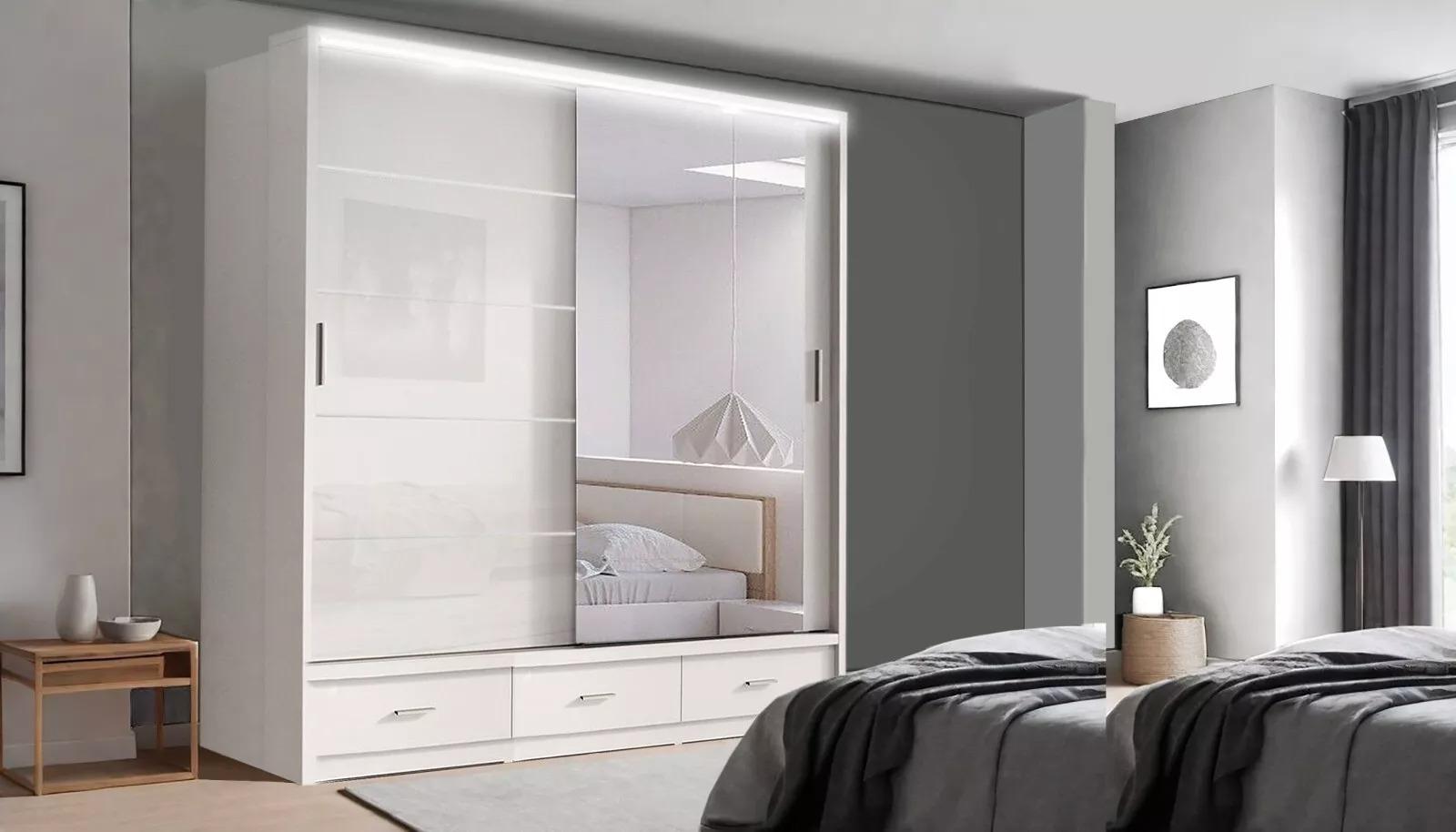 Florence 2/3 Door Sliding Wardrobe with LED Light & Mirror