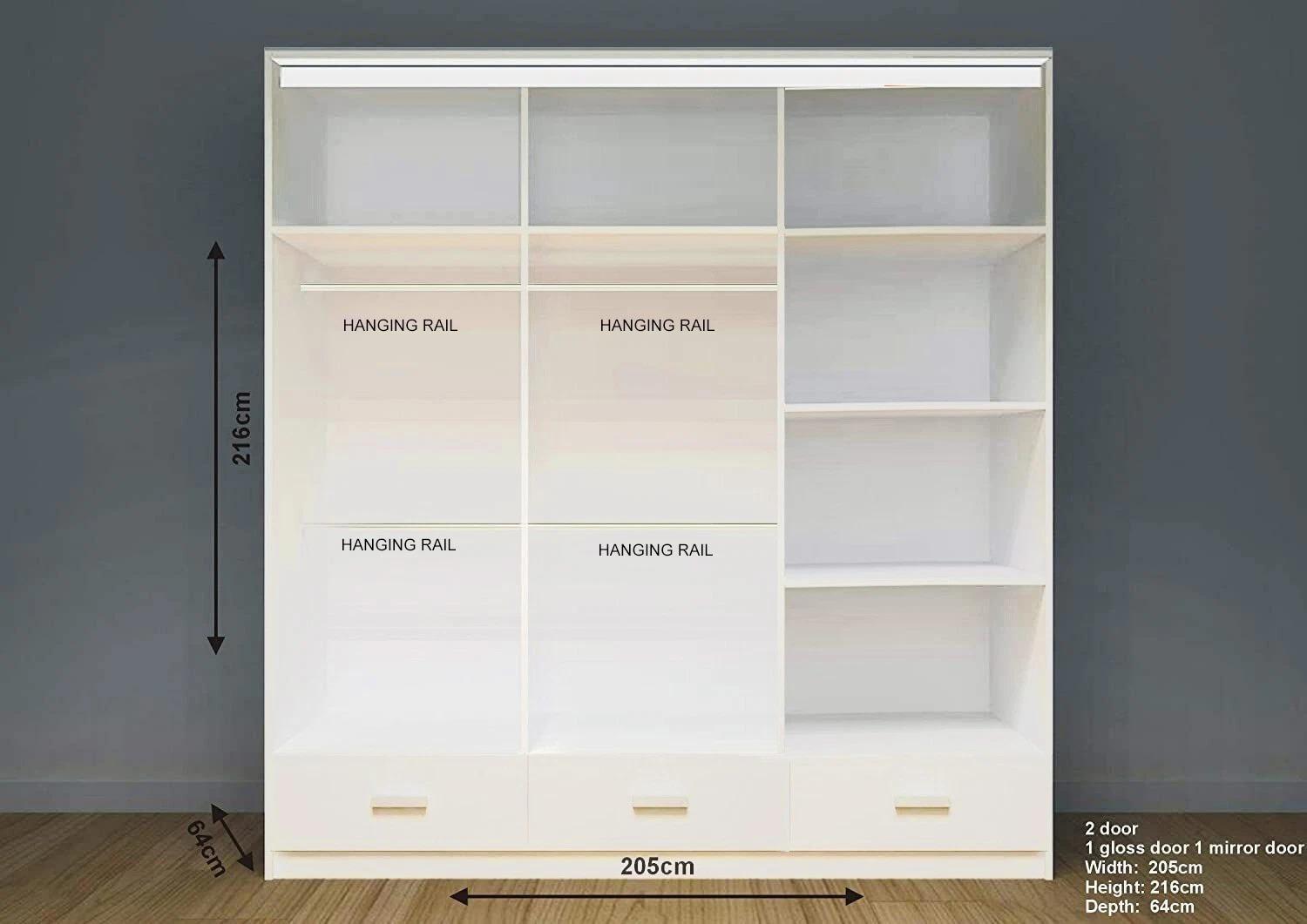 Florence 2/3 Door Sliding Wardrobe with LED Light & Mirror