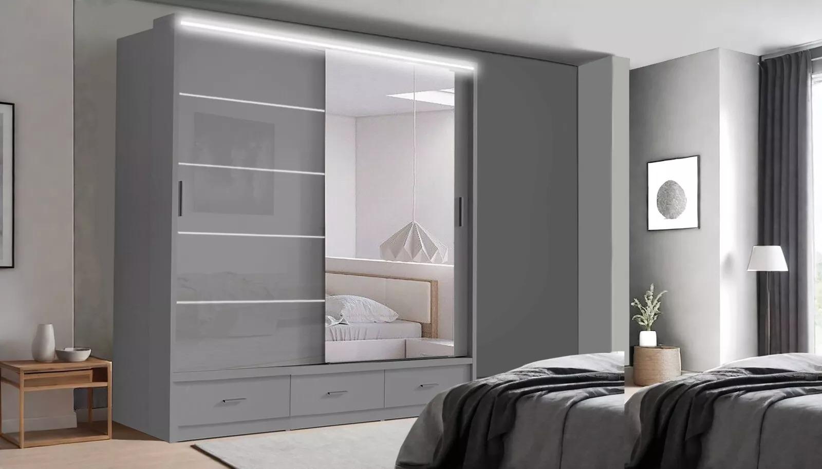 Florence 2/3 Door Sliding Wardrobe with LED Light & Mirror