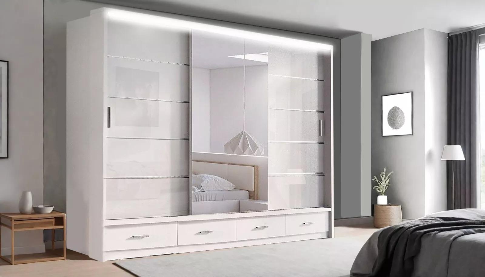 Florence 2/3 Door Sliding Wardrobe with LED Light & Mirror