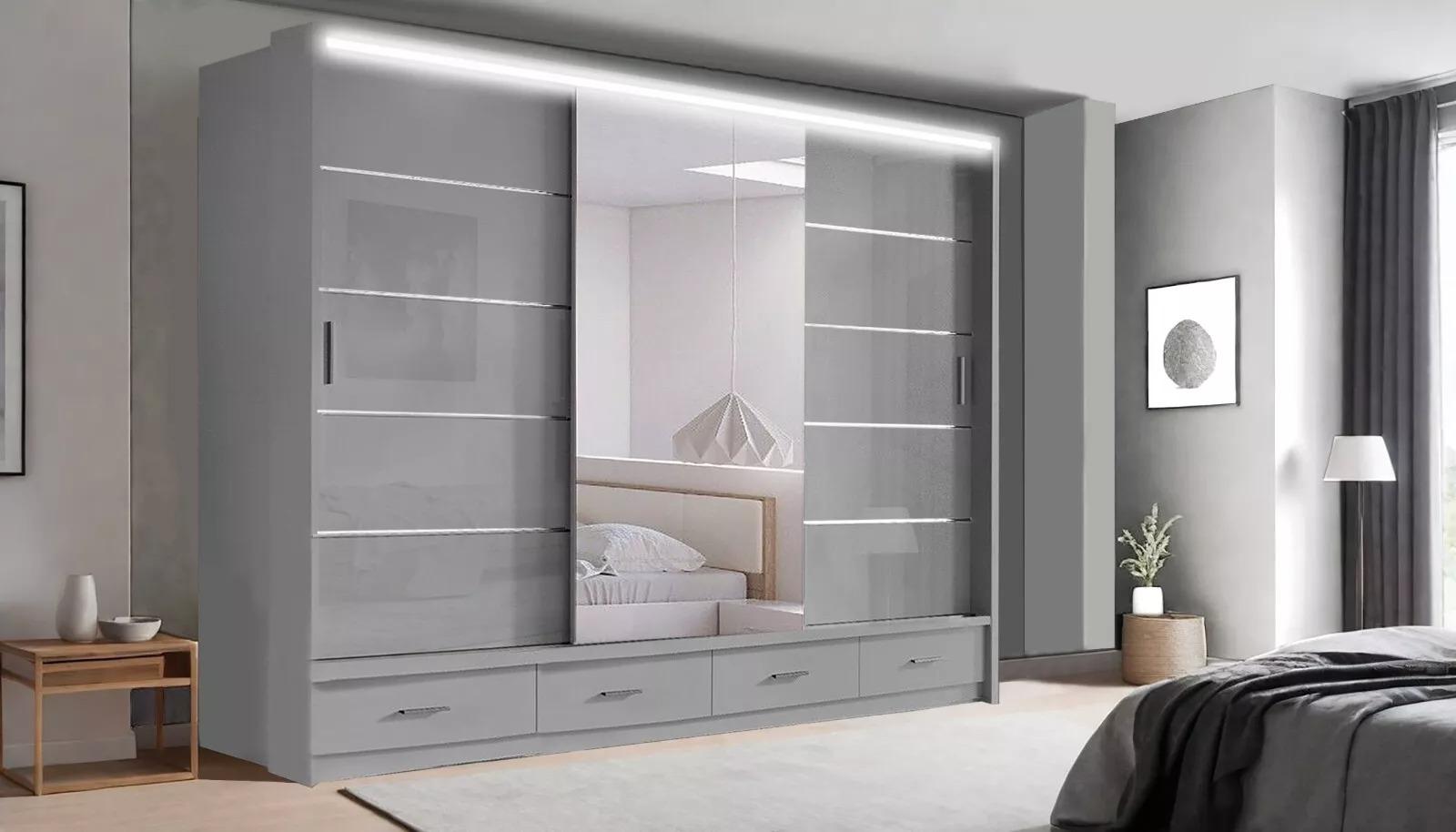 Florence 2/3 Door Sliding Wardrobe with LED Light & Mirror